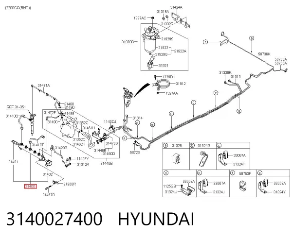 Distribuidor de combustível (rampa) 3140027400 Hyundai/Kia