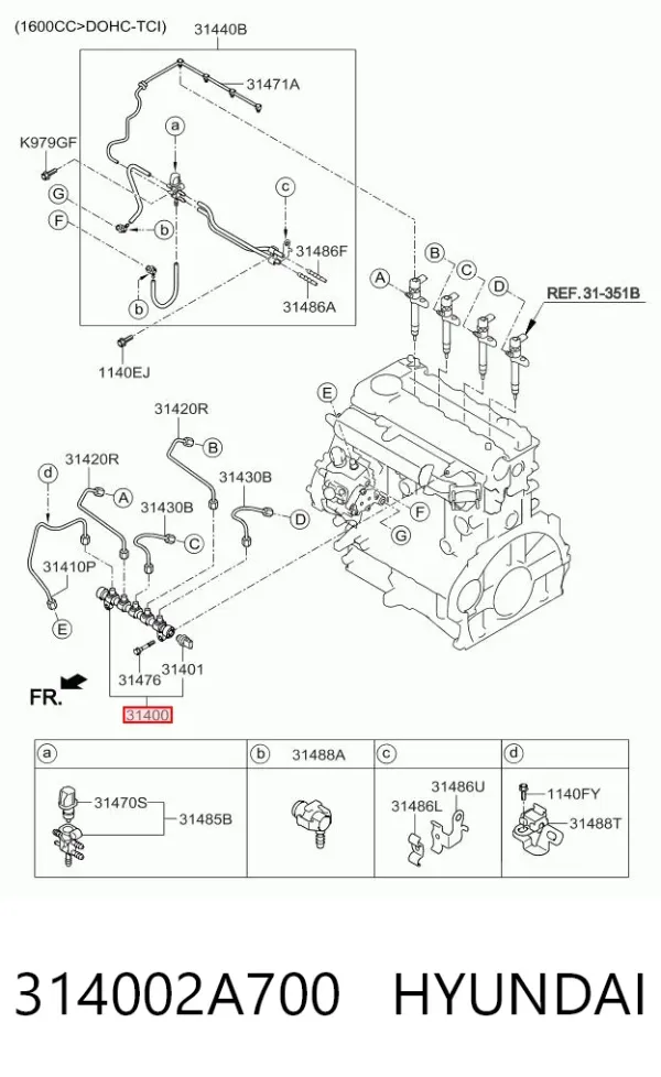 Distribuidor de combustível (rampa) 314002A700 Hyundai/Kia