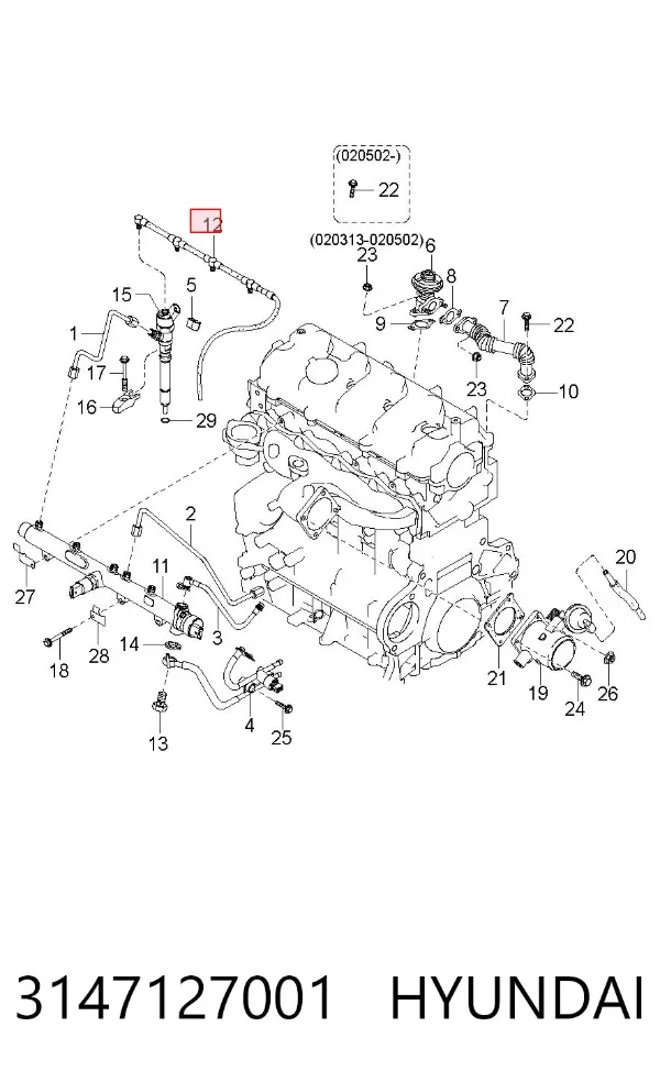 Tubo de combustível, inverso desde os injetores 3147127001 Hyundai/Kia