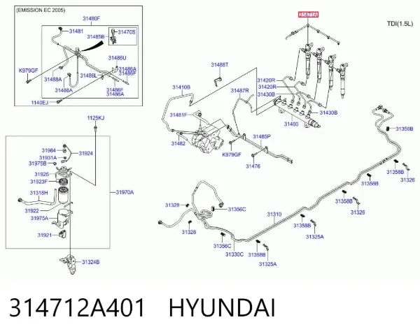 Tubo de combustível, inverso desde os injetores 314712A401 Hyundai/Kia