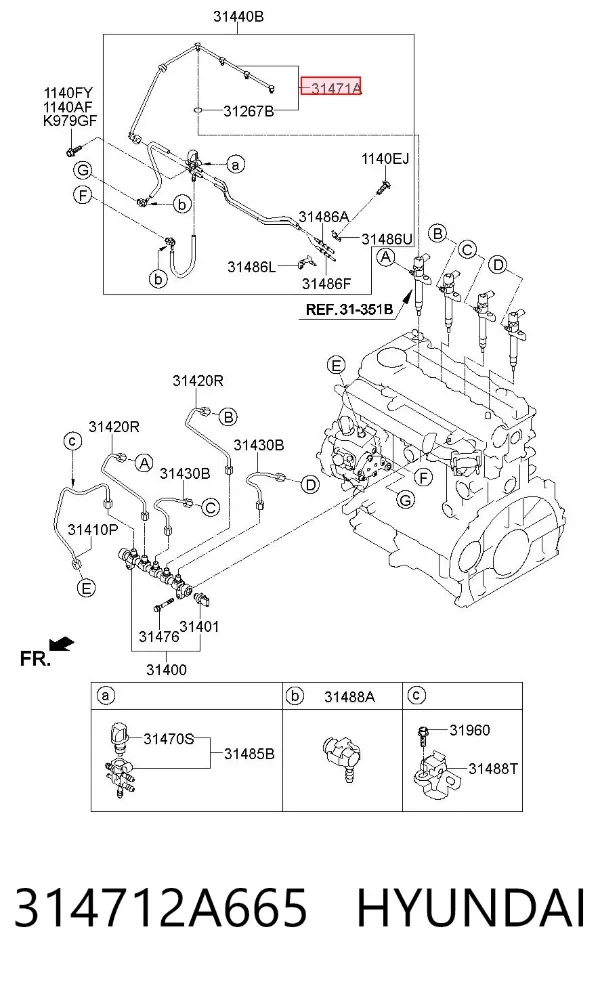 Tubo de combustível, inverso desde os injetores 314712A665 Hyundai/Kia