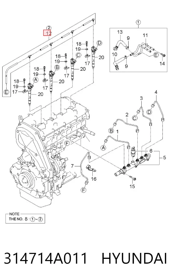 Tubo de combustível, inverso desde os injetores 314714A011 Hyundai/Kia