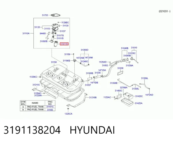 Filtro de combustível 3191138204 Hyundai/Kia
