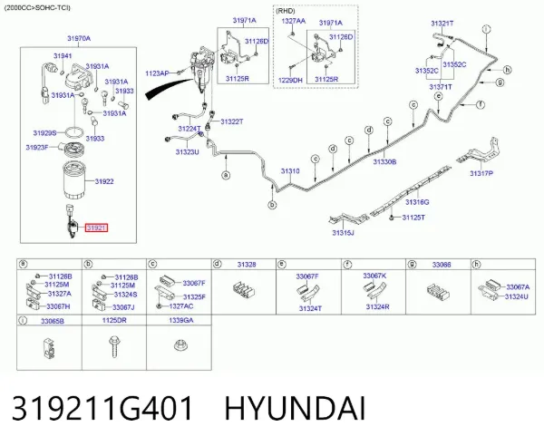 Sensor do nível da água de filtro de combustível 319211G401 Hyundai/Kia