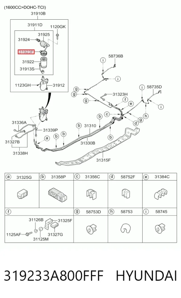 Unidade de aquecimento de combustível 319233A800FFF Hyundai/Kia