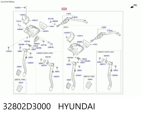 Pedal de embraiagem 32802D3000 Hyundai/Kia