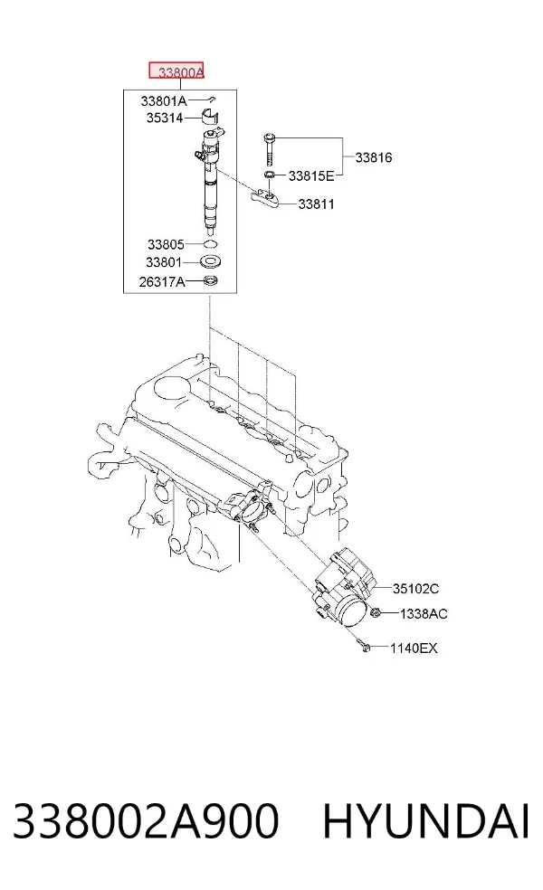 Injetor de injeção de combustível 338002A900 Hyundai/Kia