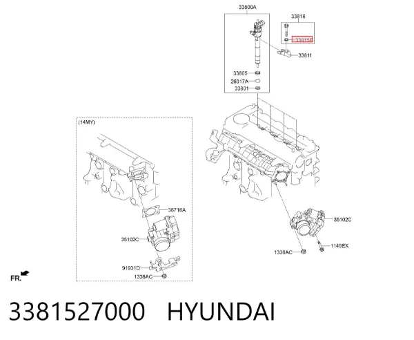 Anel (arruela) do injetor de ajuste 3381527000 Hyundai/Kia