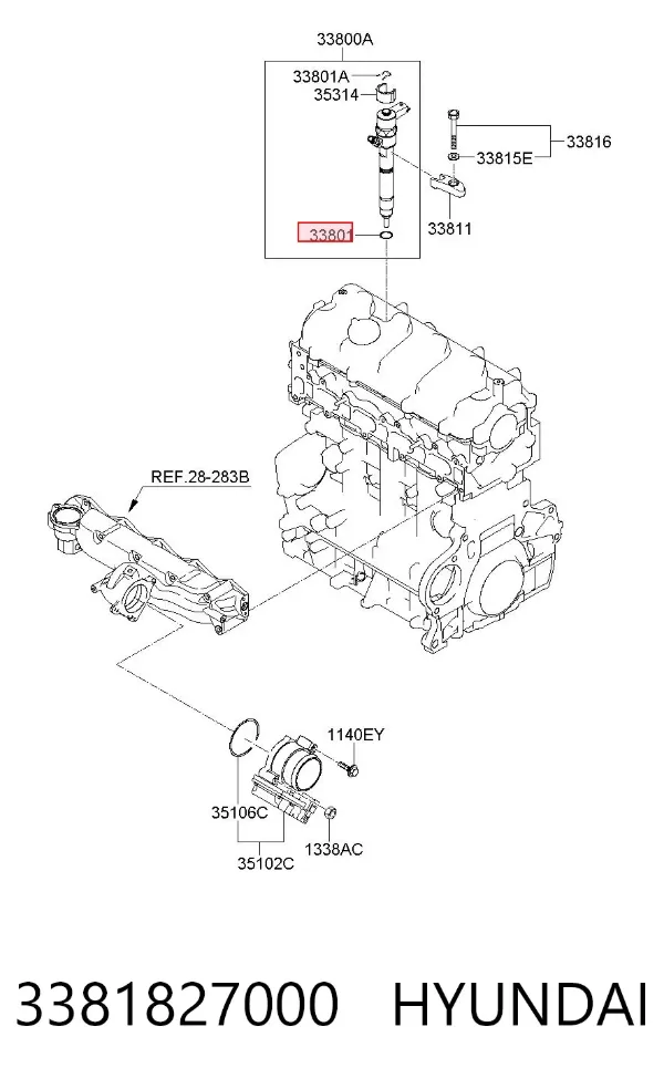 Anel (arruela) do injetor de ajuste 3381827000 Hyundai/Kia