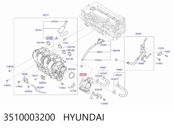 Válvula de borboleta montada 3510003200 Hyundai/Kia