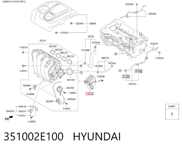 Válvula de borboleta montada 351002E100 Hyundai/Kia