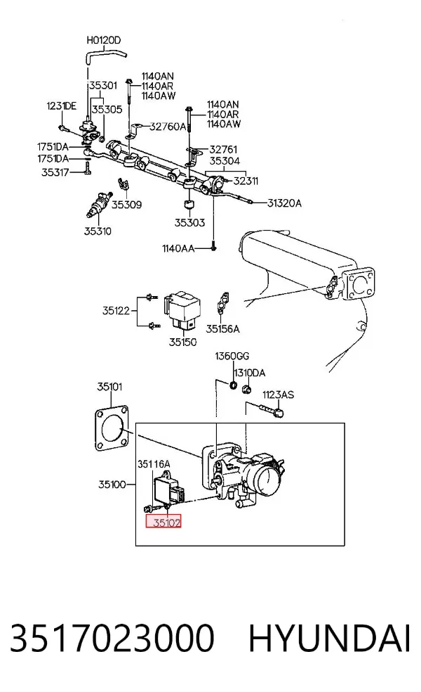 Sensor de posição da válvula de borboleta (potenciômetro) 3517023000 Hyundai/Kia