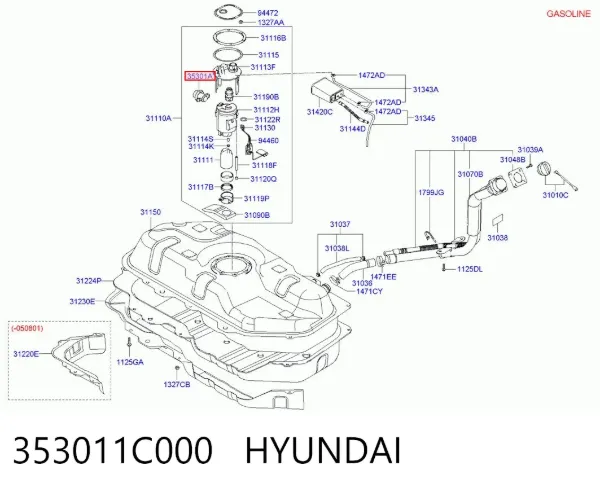 Regulador de pressão de combustível de módulo da bomba de combustível no tanque 353011C000 Hyundai/Kia