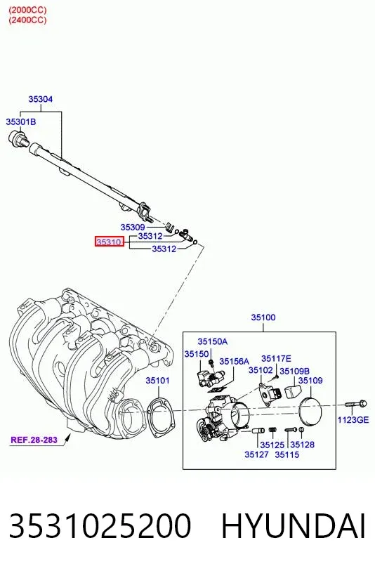 Injetor de injeção de combustível 3531025200 Hyundai/Kia