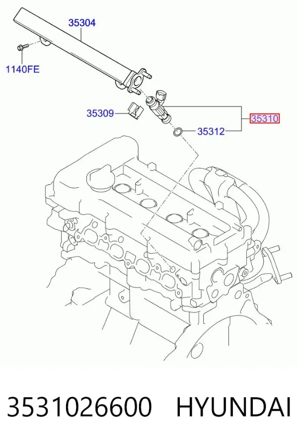 Injetor de injeção de combustível 3531026600 Hyundai/Kia