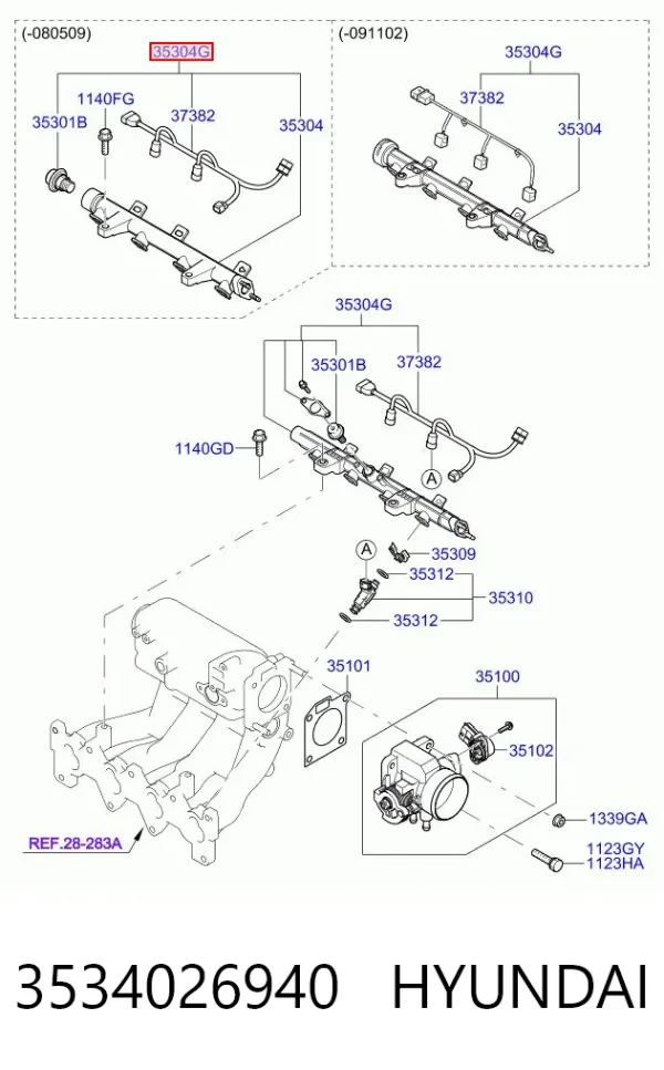 Distribuidor de combustível (rampa) 3534026940 Hyundai/Kia