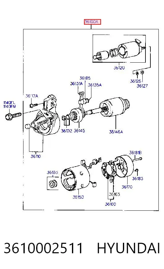 Motor de arranco 3610002511 Hyundai/Kia