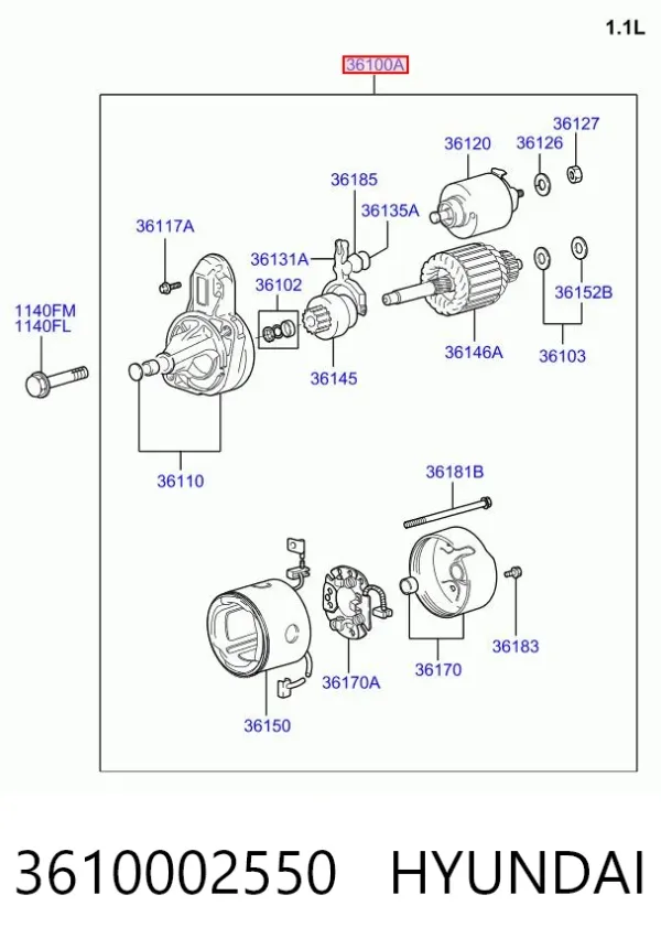 Motor de arranco 3610002550 Hyundai/Kia