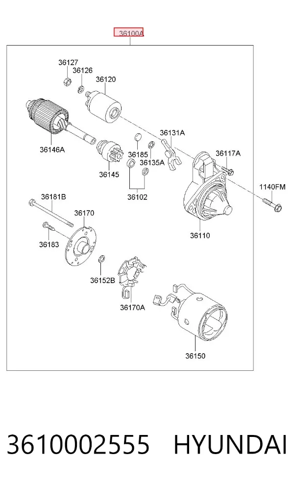 Motor de arranco 3610002555 Hyundai/Kia