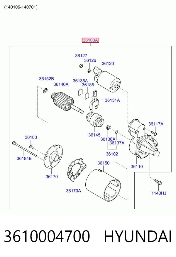 Motor de arranco 3610004700 Hyundai/Kia
