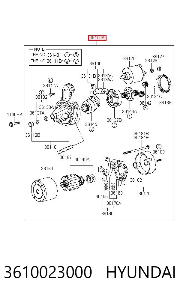 Motor de arranco 3610023000 Hyundai/Kia