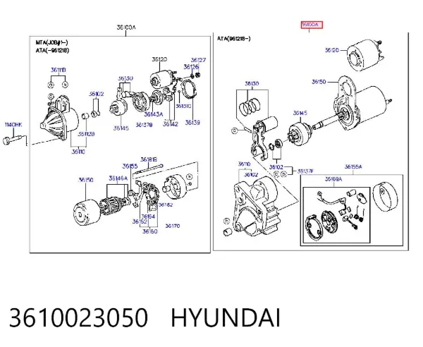 Motor de arranco 3610023050 Hyundai/Kia