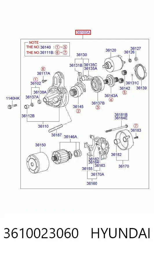Motor de arranco 3610023060 Hyundai/Kia