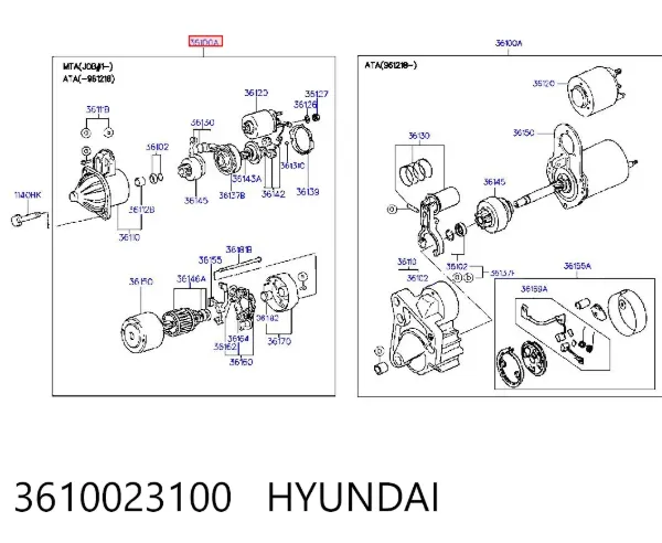 Motor de arranco 3610023100 Hyundai/Kia
