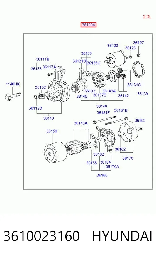 Motor de arranco 3610023160 Hyundai/Kia