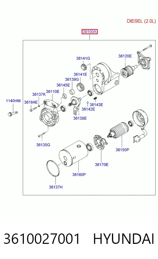Motor de arranco 3610027001 Hyundai/Kia