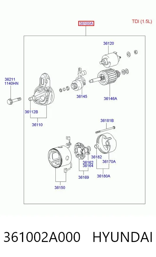 Motor de arranco 361002A000 Hyundai/Kia