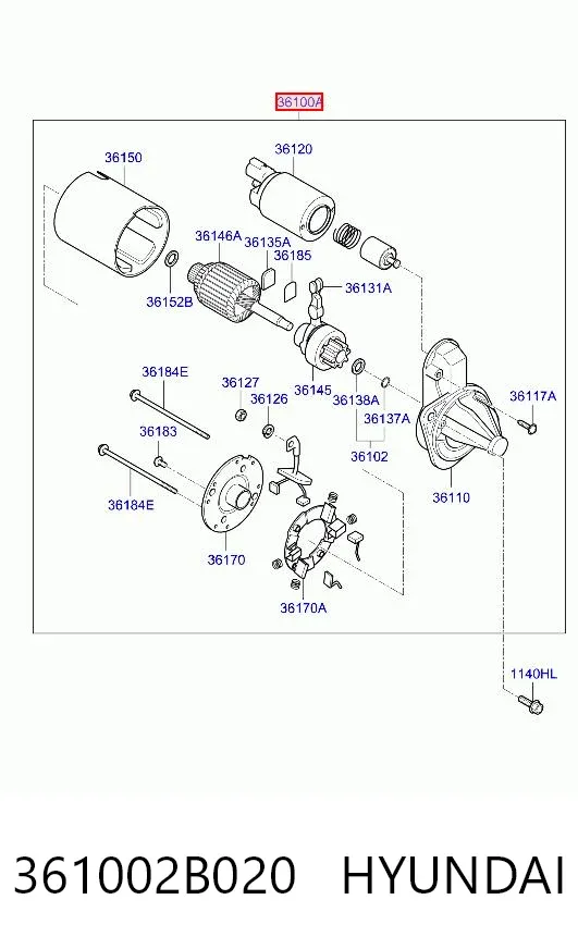 Motor de arranco 361002B020 Hyundai/Kia