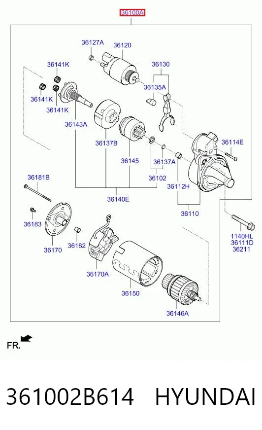 Motor de arranco 361002B614 Hyundai/Kia