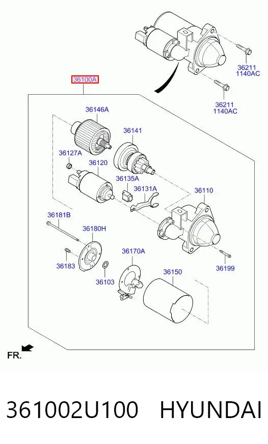 Motor de arranco 361002U100 Hyundai/Kia