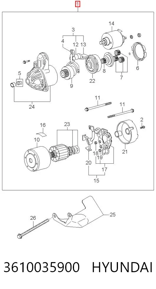Motor de arranco 3610035900 Hyundai/Kia