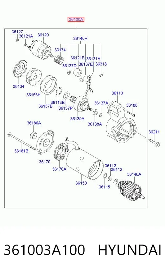 Motor de arranco 361003A100 Hyundai/Kia
