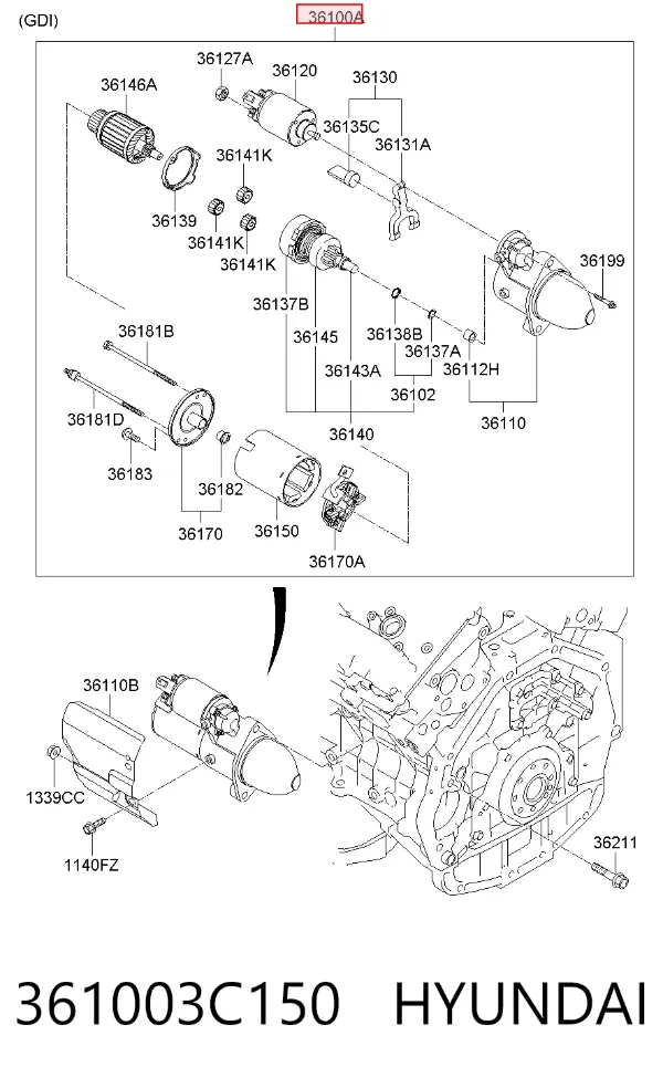 Motor de arranco 361003C150 Hyundai/Kia