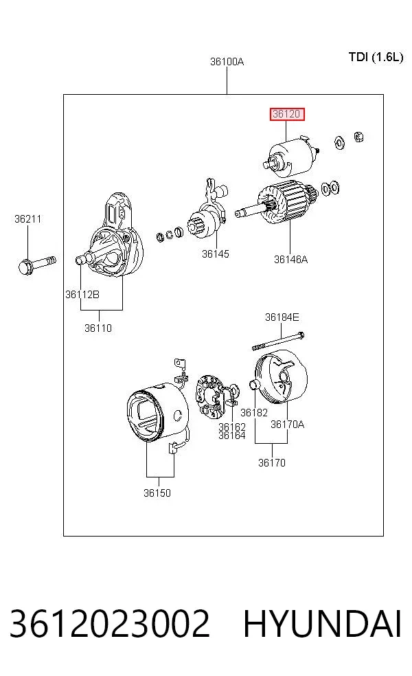 Relê retrator do motor de arranco 3612023002 Hyundai/Kia