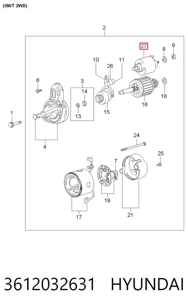 Relê retrator do motor de arranco 3612032631 Hyundai/Kia