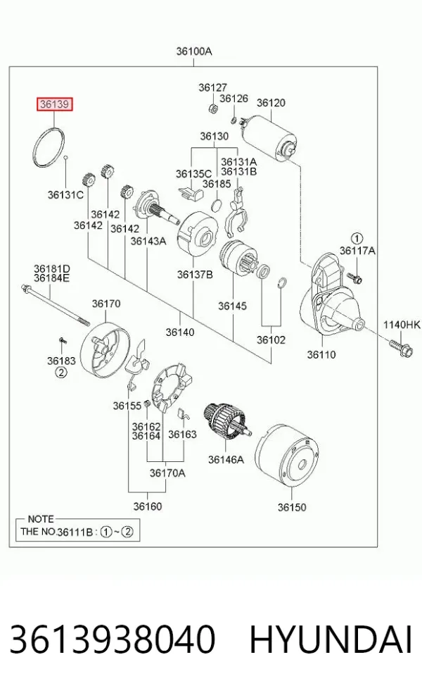 Kit de reparação do motor de arranco 3613938040 Hyundai/Kia