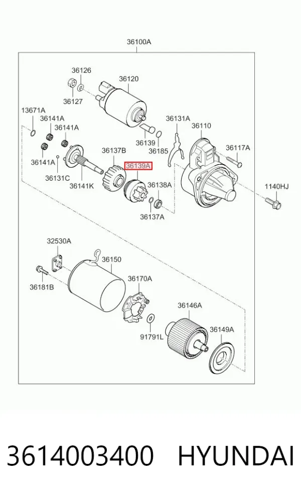 Roda-livre do motor de arranco 3614003400 Hyundai/Kia