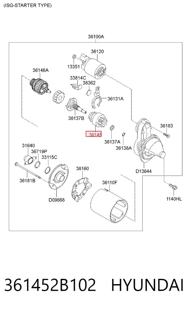 Roda-livre do motor de arranco 361452B102 Hyundai/Kia