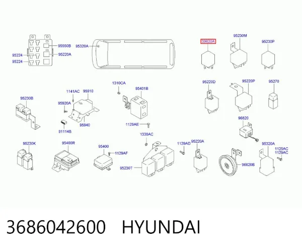 Relê das velas de incandescência 3686042600 Hyundai/Kia