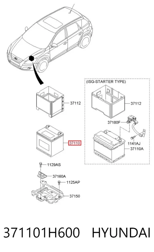 Bateria recarregável (PILHA) 371101H600 Hyundai/Kia