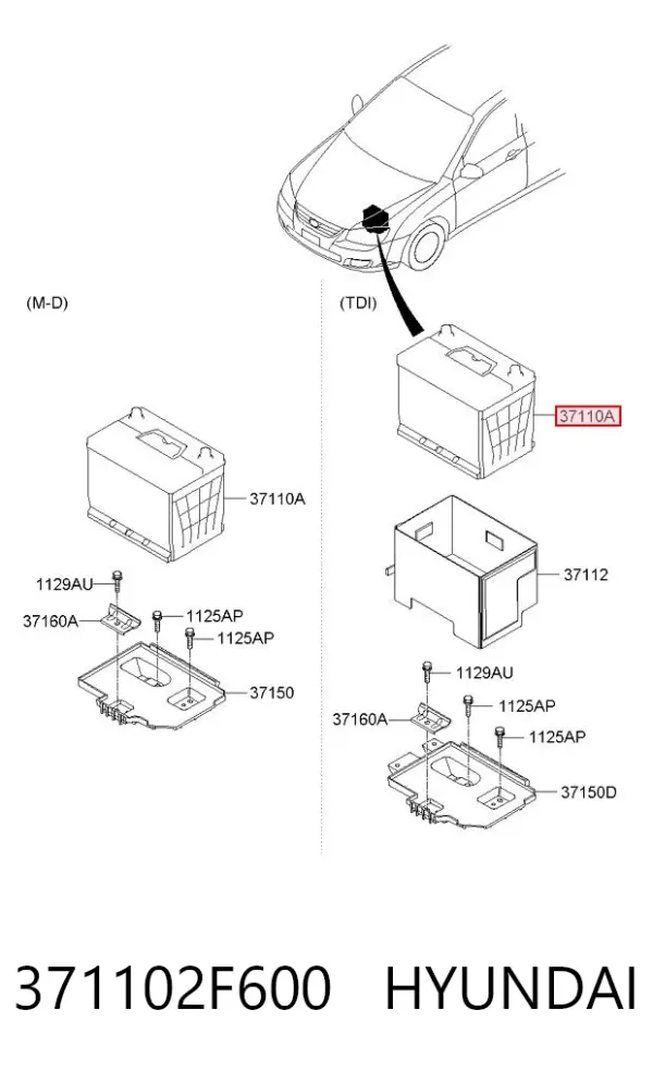 Bateria recarregável (PILHA) 371102F600 Hyundai/Kia