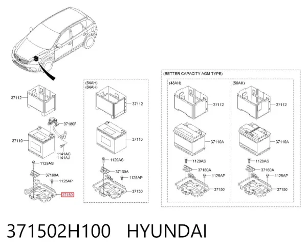 Cárter de bateria recarregável (PILHA) 371502H100 Hyundai/Kia