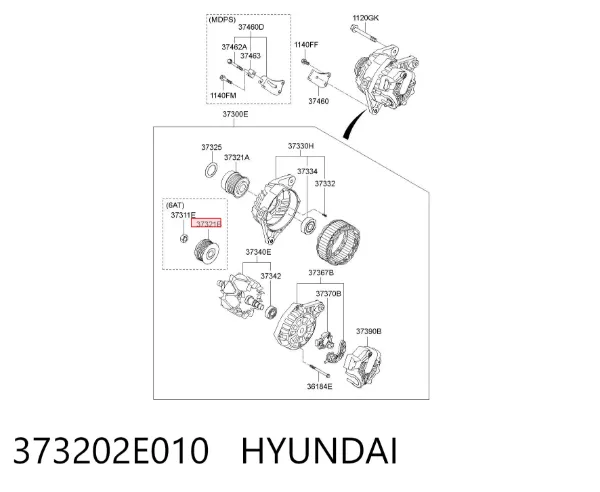 Polia do gerador 373202E010 Hyundai/Kia