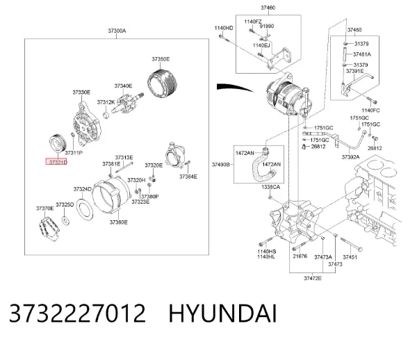 Polia do gerador 3732227012 Hyundai/Kia