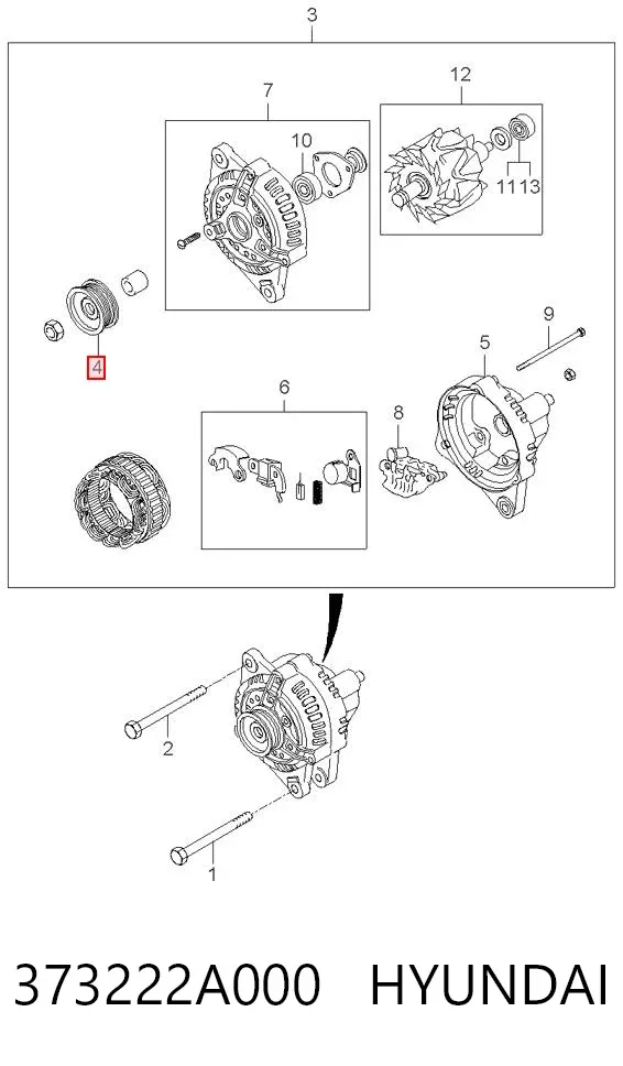 Polia do gerador 373222A000 Hyundai/Kia
