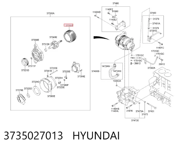 Enrolamento do gerador, estator 3735027013 Hyundai/Kia